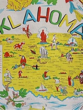 Rare Vintage 50s Oklahoma Souvenir Scarf Sheer Silk Fair Condition 31 In Sq